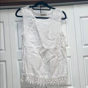 Valentina White Sleeveless Tank Top with Lace Trim